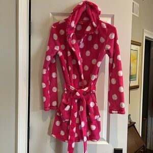 Pink robe xsmall Jenni by Jennifer Moore  white polka dots hoodie super soft